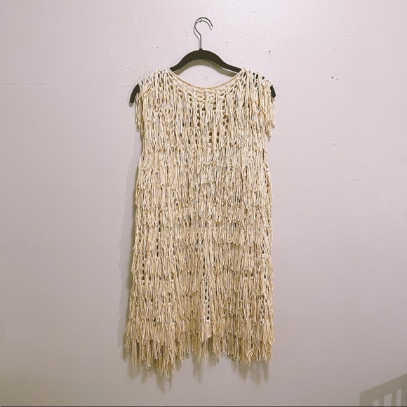 SOLD PPLA Flounder Fringe Open Crochet Vest in Tan | Large - Picture 2 of 6